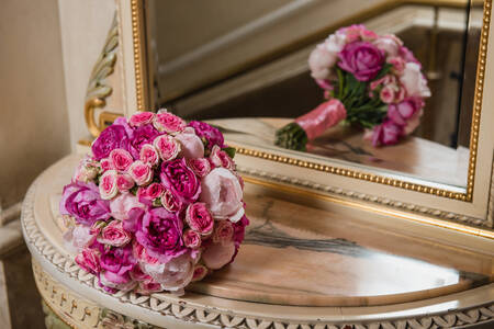 Wedding bouquet on the dresser